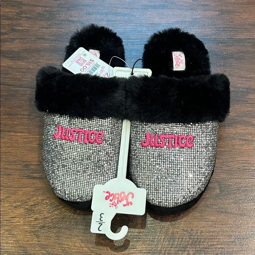NWT Girl’s Justice Sparkly Slippers Sz 2/3